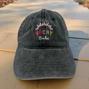 Vacay Babe Black Baseball Cap Embroidered Colorful Vacation Adjustable OSFM
